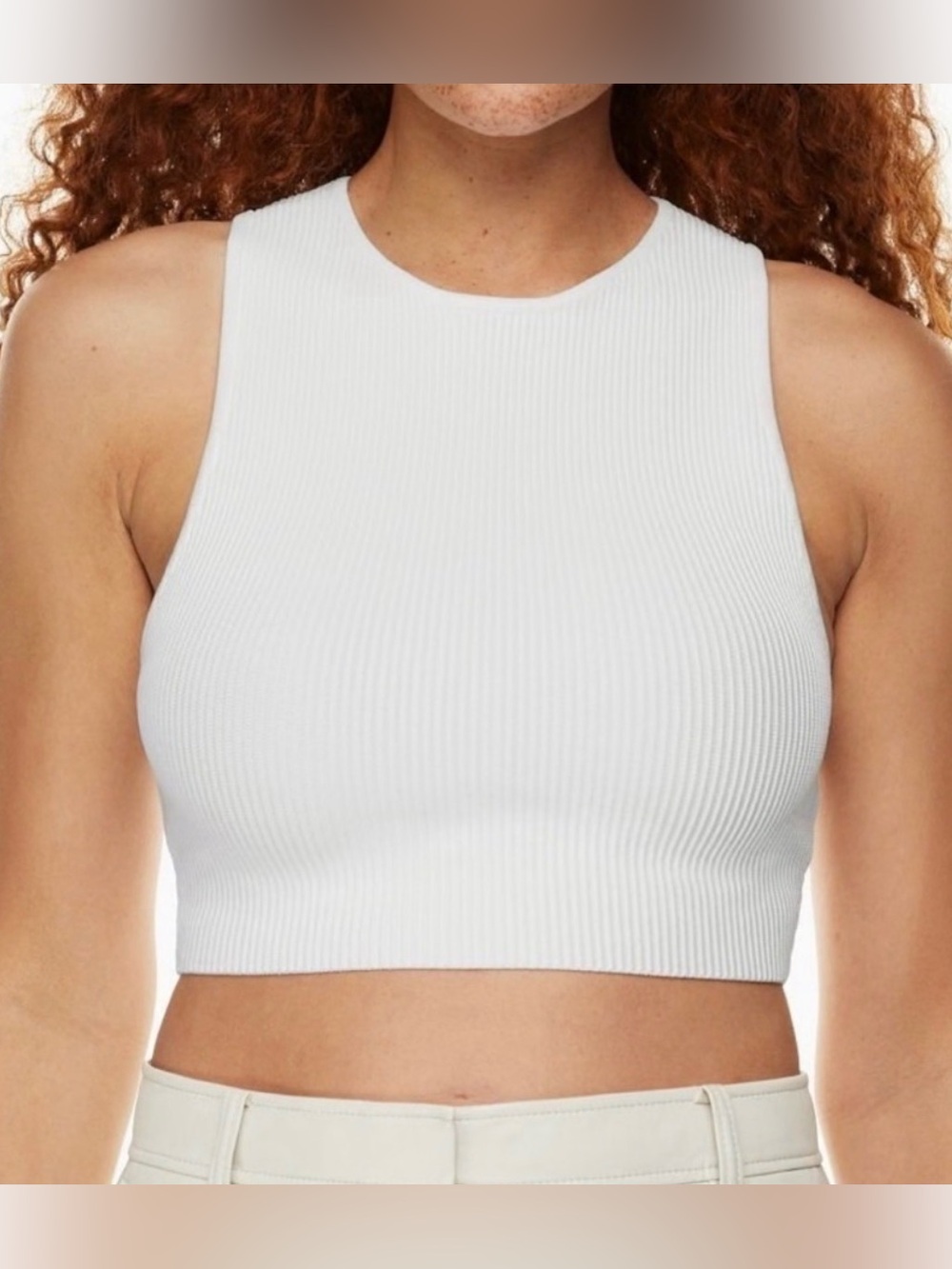 Aritzia Babaton Sculpt Knit Robbed Cropped Tank Top White Size Small